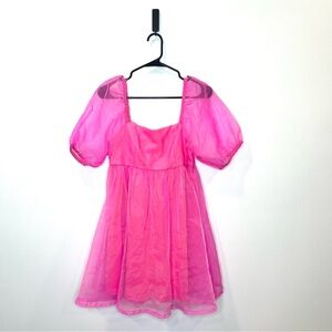 TCEC Pink Barbie baby doll puff sleeve mini dress - size small